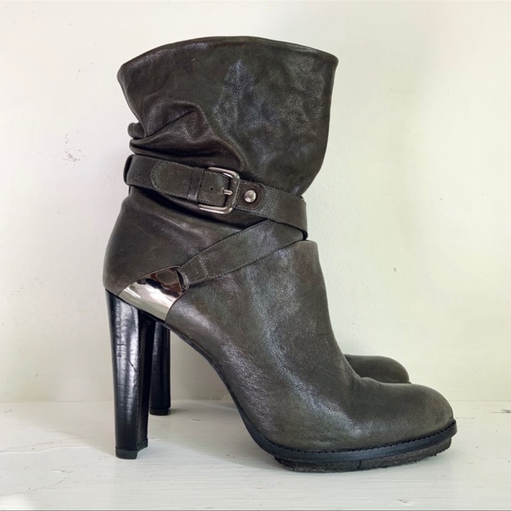 Stuart Weitzman Slouchy Leather High Heel Ankle Boot In Gray Size 10 1/2